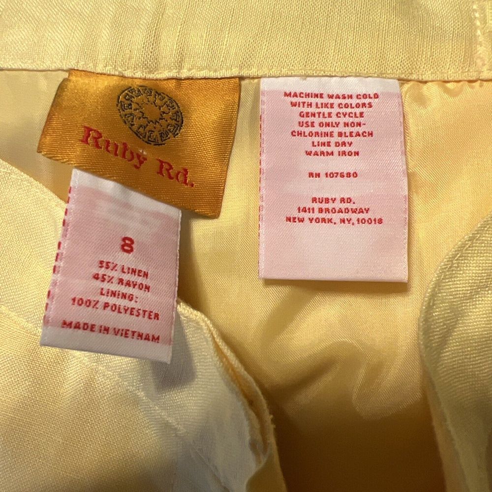 NEW Ruby Rd Linen Blend Pants Yellow w/ Elastic at Waist Lined Women's Size 8 - Picture 7 of 7